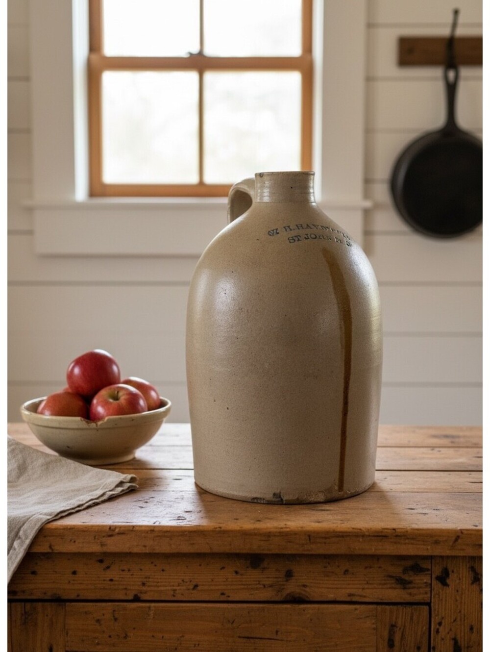 Antique W.H. Hayward St. John NB, Salt Glazed Stoneware Whiskey Jug c. 1880